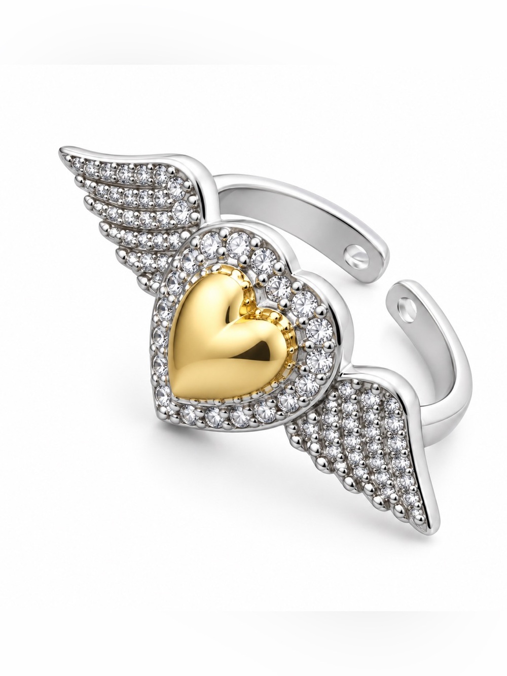 Silver Heart Wing Open Ring - Women's Jewelry